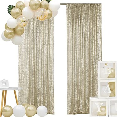 Hahuho Champagne Sequin Backdrop Curtain 2PCS 2FTx8FT Glitter Backdrop Curtain for Parties Christmas Wedding Party Decoration2 Panels 2FT x 8FT Champagne