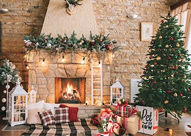 Dudaacvt 7x5ft Christmas Fireplace Theme Backdrop Christmas Photography Backdrop Merry Xmas Sock Gift Decorations Family Party Supplies Banner Booth Props