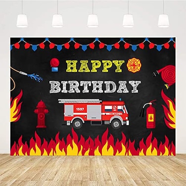 Ticuenicoa Fireman Birthday Backdrop for Boys Firefighter Happy Birthday Background with Firetruck 5x3ft Kids Party Backdrop