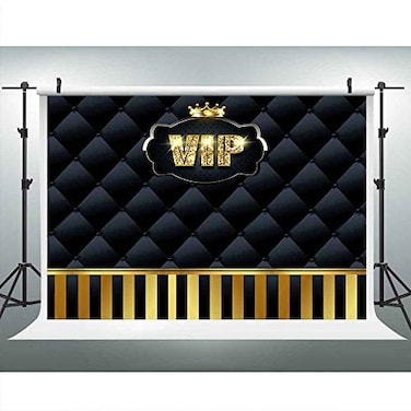 LUCKBTY Gold VIP Backdrops 9x6FT Black Tufted Gold Stripes Photography Backgrounds Events Step and Repeat Banner Props LUP575