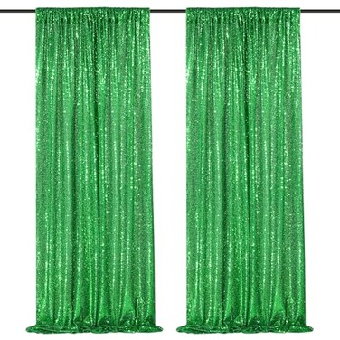 QueenDream Green Sequin Backdrop Curtains 2 Panels 2FTx8FT Christmas Party Backdrop Glitter Birthday Bridal Wedding Curtains Sparkle Photo Backdrop