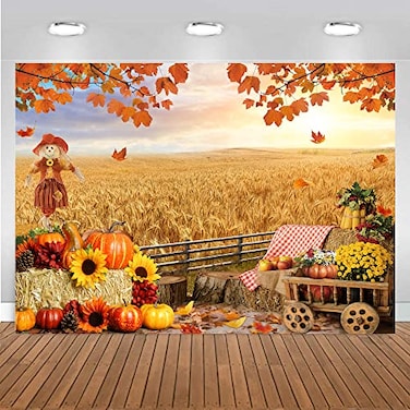 CHAIYA 7x5ft Autumn Thanksgiving Backdrop Autumn Harvest Backdrop Haystack Pumpkin Background Sunflower Maple Leaves Thanksgiving Banner Decoration