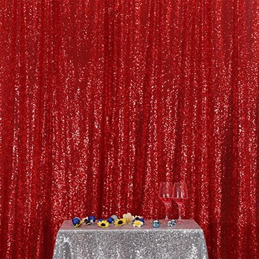 Poise3EHome 8FT x 8FT Sequin Photography Backdrop Curtain for Party Decoration Red