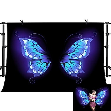 PHMOJEN Amazing Blue Butterfly Wings Backdrop Dreamlike Portrait Photo Background for Photography 10x7ft Vinyl Events Party Decorations Studio Backdrop PPH746