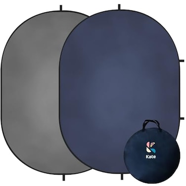 Kate 5x65ft15x2m Collapsible Backdrop Grey Blue Texture Pop up Reversible Photography Backgrounds for Zoom Video Meetings