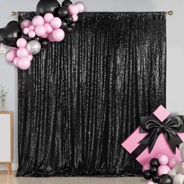 SquarePie Sequin Backdrop 10FT x 10FT Black Curtain Background for Halloween Wedding Party Decoration
