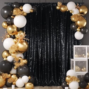 Juya Delight Black Sequin Backdrop 6FTx8FT NO SeeThrough Photobooth Backdrop Curtains for Birthday Party Wedding Decoration