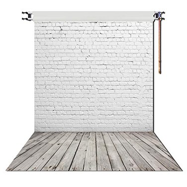 HUAYI 5X7ft White Brick Wall with Gray Wooden Floor Photography Vinyl Backdrop D2504