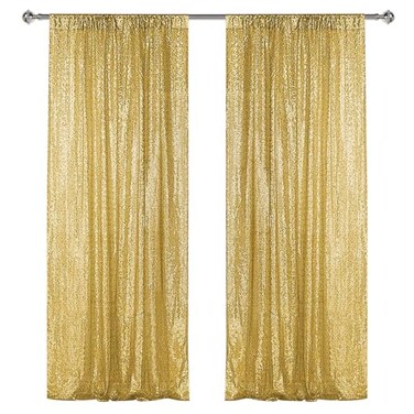 Sugargirl Gold Sequin Backdrop Curtain 2 Panels 2FTx8FT Glitter Gold Background Drapes Sparkle Photography Backdrop for Party Wedding Birthday Wall Decoration