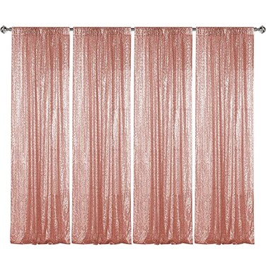 Sugargirl Rose Gold Sequin Backdrop Curtain 4 Panels 2FTx8FT Glitter Rose Gold Background Drapes Sparkle Photography Backdrop for Party Wedding Birthday Wall Decoration