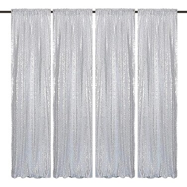 TCBESTO Silver Sequin Backdrop 2FTx8FT 4 Panels Silver Backdrop Curtains for Parties Glitter Backdrop Photo Background for Wedding Baby Shower