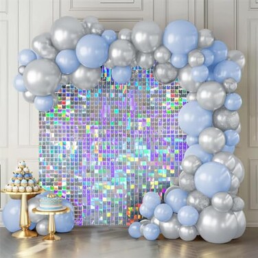 Kate Shimmer Wall Backdrop Iridescent Silver Wall Panels 24Pcs Square Sequin Shimmer Wall Backdrop Decoration for Birthday PartyWedding Anniversary
