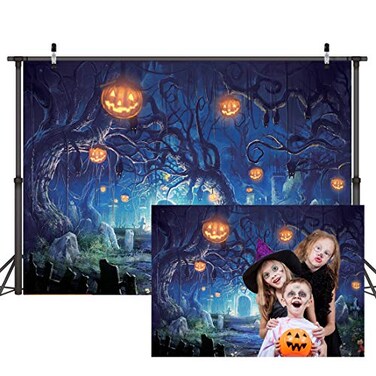 CYLYH 7X5FT Halloween Backdrop Halloween Theme Party Background Pumpkin Lantern Horror Spooky Night Photography Backdrop