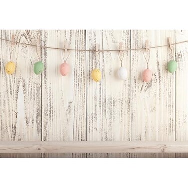 Baocicco 5x3ft Happy Easter Backdrops for Photography Colorful Easter Eggs Backdrop White Rustic Wood Board Backdrop Children Adults Photo Shooting Props Photo Booth Studio Video Props