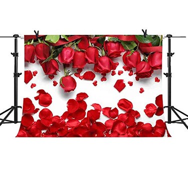 MTMETY 10x7FT White Background Romantic Red Rose Petals for Sweet 16 Party Photo Booth Props Backdrop LFME403