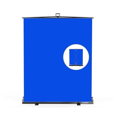 RAUBAY Easy Set Up 598 x 827in Collapsible Blue Screen Backdrop Portable Retractable Chroma Key Panel Photo Background with Stand for Video Conference Photographic Studio Streaming