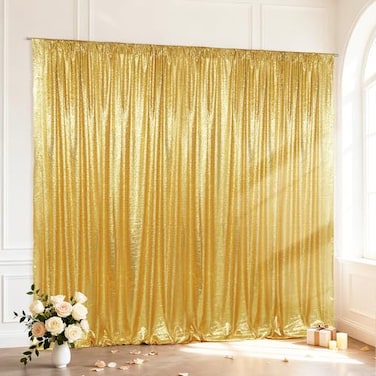 SquarePie 10x10ft Gold Sequin Backdrop High Density NonTransparent Glitter Curtain for Photography Birthday Wedding Party Decorations Thick Solid Background with 4 Rod Pocket 1 Panel