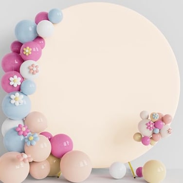 Putros 72FT Round Backdrop Cover with Buckles Beige Polyester Fitted Circle Balloon Arch Cover for Wedding Birthday Party Decoration