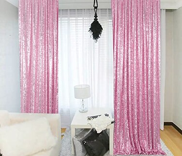 ShinyBeauty Sequin Curtains 2 Panels 2FTx8FT Fuchsia Pink Glitter Backdrop Pink Gold Sequin Photo Backdrop Wedding Pics Backdrop Y1121