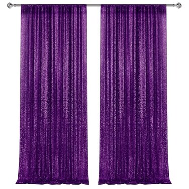 Pufogu 28FT2PCS Purple Sequin Backdrop Curtains Panels Photography Backdrop Glitter Curtains Fabric Background for Christmas Wedding Party Decor