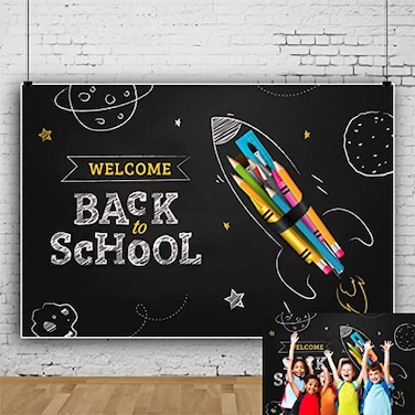 Lexfvpoo Welcome Back to School Backdrop Teachers Students Online Teaching Background Classroom Chalkboard Pencils Drawed Space Pattern Photo Backdrop 7x5ft Vinyl First Day of School Decorations Banne