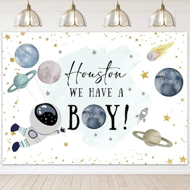 Mocsicka Outer Space Baby Shower Backdrop Galaxy Blue Planets Its a Boy Background Houston Astronaut Baby Shower Party Cake Table Decoration Photo Booth Props 7x5ft