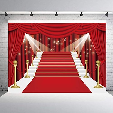 INRUI Red Curtain Stage Photography Background Red Carpet Film Stars Celebrity Party Banner Backdrop 7x5FT