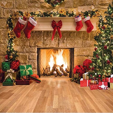 SJOLOON 10x10FT Christmas Photography Backdrops Child Christmas Fireplace Decoration Background for Photo Studio 11209