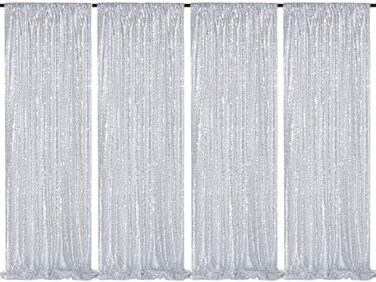 QueenDream 2FTx8FT Silver Glitter Sequin Curtain for Party Photography Backgrounds Wedding Backdrops Set of 4 Panels