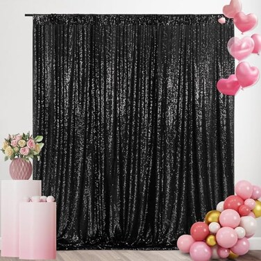 SquarePie Sequin Backdrop 5FT x 7FT Black Background Sparkly Curtain for Halloween Wedding Party