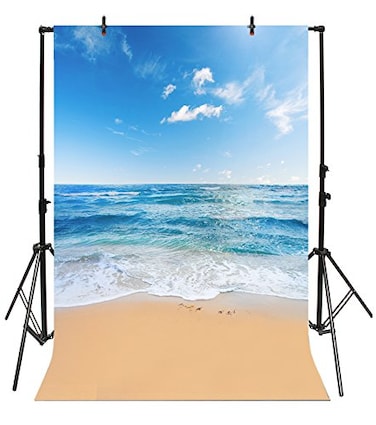 Yeele 5x7ft Seaside Beach Photo Backdrops Vinyl Blue Sky and White Clouds Clear Day Photography Background Summer Sea Sea Holiday Studio Props