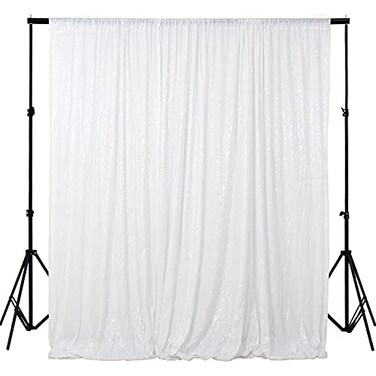 ShinyBeauty 4FTX6FTWhiteSEQUIN Backdrop Shimmer Holiday Fabric Backdrops Sequin Photography Photo Booth Curtains White