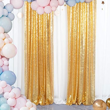 ShinyBeauty Sparkle Backdrop Curtain Gold 2 Panels Set Sequin Photo Backdrop 2FTx8FT Sequin Backdrop Curtain Pack of 21220S