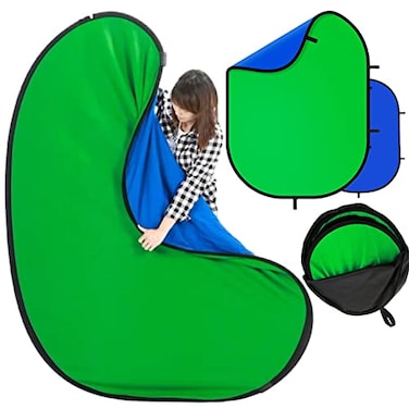 BiZiSOFON Blue Green Screen Backdrop Double Sided Collapsible Greenscreen Backdrop with Carrying BagPortable Pop Up Green Screen Background for Streaming Webcam 394 591