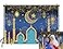 INRUI Eid Mubarak Photography Backdrop Muslim Arabian Night Backdrop Lantern Moon Star Castle Party Decorations Banner Blue 8x6FT