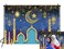 INRUI Eid Mubarak Photography Backdrop Muslim Arabian Night Backdrop Lantern Moon Star Castle Party Decorations Banner Blue 8x6FT