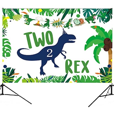 Miruwtog Dinosaur 2nd Birthday Party Backdrop Two Rex Decorations for Boys Party Supplies for 2 Year Old