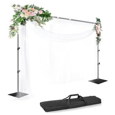 EMART Backdrop Stand 85ft Height 10ft Width Adjustable Photography Background Support Poles with Heavy Duty Flat Base Photo Metal Steel Pipe and Drape Frame Kit for Parties Birthday Wedding Black