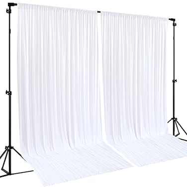 Wish Care White Backdrop Curtains 2 Panels 10 Feet WrinkleFree Polyester Photography Backdrop Drapes for Wedding Baby Shower Party Background Backdrop Stand 8FTX10FT White