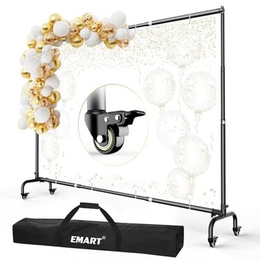 EMART Rolling Backdrop Stand with Wheels 10 x75 ft WxH Adjustable Moveable Photo Banner Background Holder Photography Frame Kit Adjustable for Parties Decoration Photoshoot