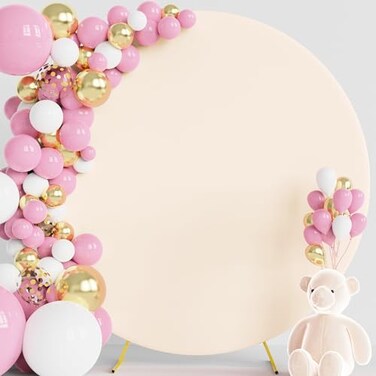 Wokceer 72FT Round Backdrop Cover Beige Round Arch Covers with Buckles Polyster Circle Balloon Arch Cover for Wedding Birthday Party Ceremony Decor