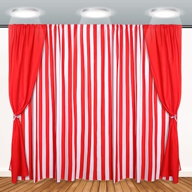Tingjoo 3 Pcs Carnival Circus Party Decorations Backdrops White Striped Polyester Backdrop Curtains for Carnival Circus Decor Birthday Party Photography BackgroundRedWhiteClassic