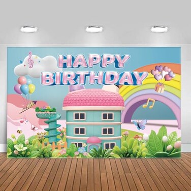YTHKJS 5 3FT Rainbow Dollhouse Birthday Party Backdrop DecorationsRainbow Dollhouse Theme Party Supplies