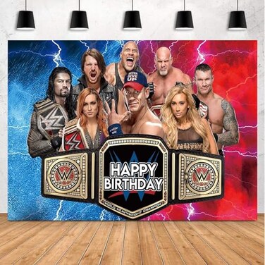 Optiacan Wrestling BackdropWrestling Party Background Photo Booth Banner Large Fabric Artistic for Birthday Party Decorations Red Blue