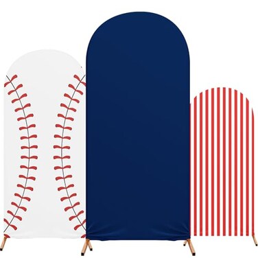 RimCereal 3 Set Baseball Theme Arch Backdrop Stand Covers 4ft 5ft 6ft Sport Background Arched Stretchy Fabric Backdrop Cover for Boys Birthday Baseball Party Decoration