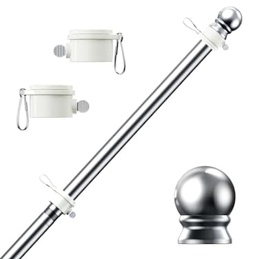 PHITRIC Flag Pole Tangle Free Spinning Stainless Steel Rustproof Flagpole for 3x5 Sports Fan Outdoor Flags for Outside House Silver 5FT Without Bracket