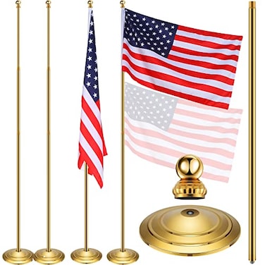 Threan 2 Sets Indoor Telescoping Flag Pole with Base Gold Ball Top Stainless Steel Telescoping Flagpole for Independence Day 250th Anniversary OfficeFlag Not Included853 Ft
