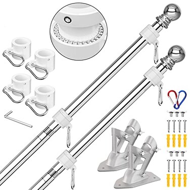 ZMTECH Flag Pole Upgraded Bracket 2 Packs 6 FT Stainless Steel Flag Poles for Outside House Residential or Commerical Tangle Free Flag Pole Kit for American Flag Without Flag Silver
