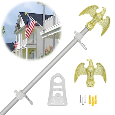 NQ 6FT Flag Pole for Outside House 34 inch Diameter Aluminum Flag Pole with Eagle Topper House Flag Pole Kit with Flag Pole HolderSilver