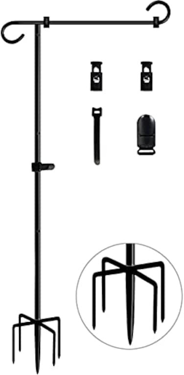 Koutemie 49 Inch Extra Tall Garden Flag Stand Holder Pole with 5 Prong Bases for 12 x 18 Outside Fall Yard Flags Dcor Matte Black